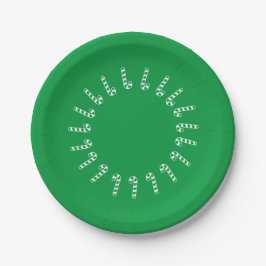 Paper Plate - Green and White Candy Canes on Green Pappteller