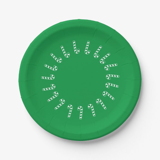 Paper Plate - Green and White Candy Canes on Green Pappteller (Vorderseite)