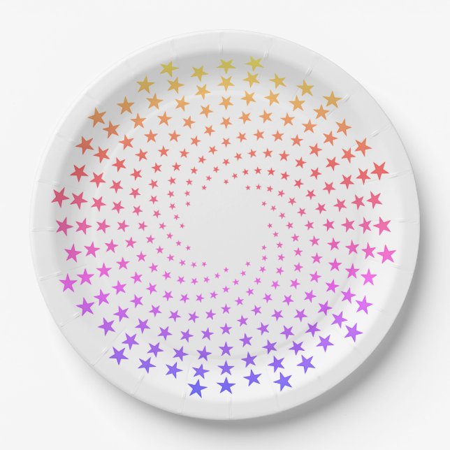 Paper Plate - Rainbow Colored Star Swirls Pappteller (Vorderseite)