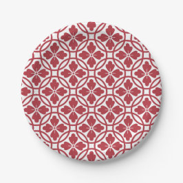 Paper plate red & white geometric pattern pappteller
