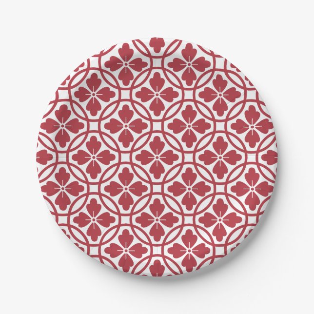 Paper plate red & white geometric pattern pappteller (Vorderseite)