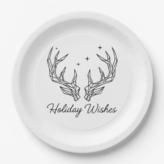 Paper PlateMinimalist Deer Antlers "Holiday Wishes Pappteller (Vorderseite)