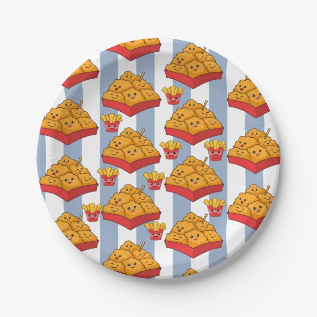 Paper Plates, Blue & White Stripe Chicken Nuggets  Pappteller (Vorderseite)