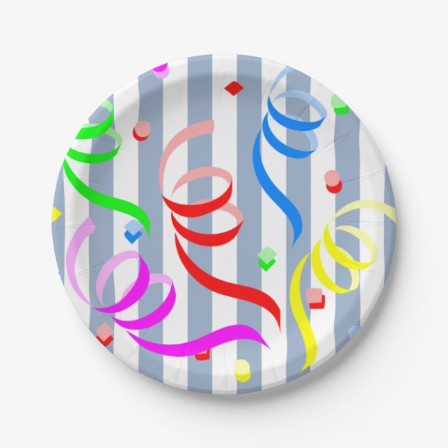 Paper Plates, Blue & White Stripe Confetti Pappteller (Vorderseite)