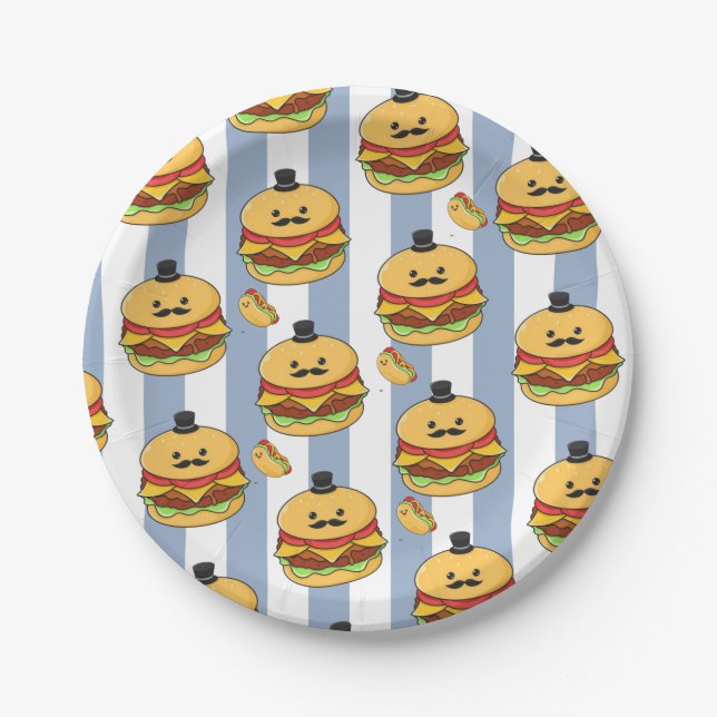 Paper Plates, Blue & White Stripe Hotdog Hamburger Pappteller (Vorderseite)