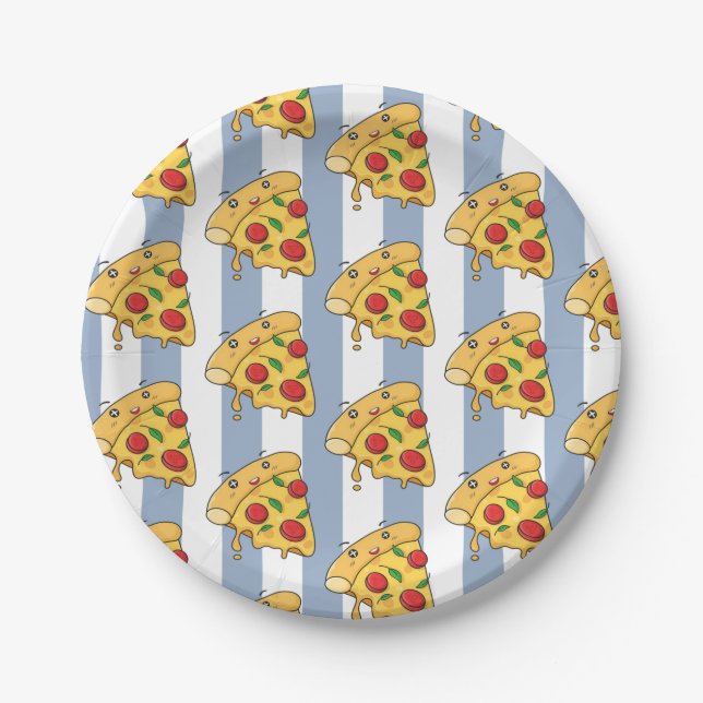 Paper Plates, Blue & White Stripe Pizza Cheese Pappteller (Vorderseite)
