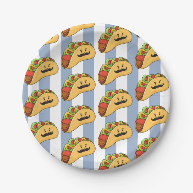 Paper Plates, Blue & White Stripe Tacos Pappteller (Vorderseite)