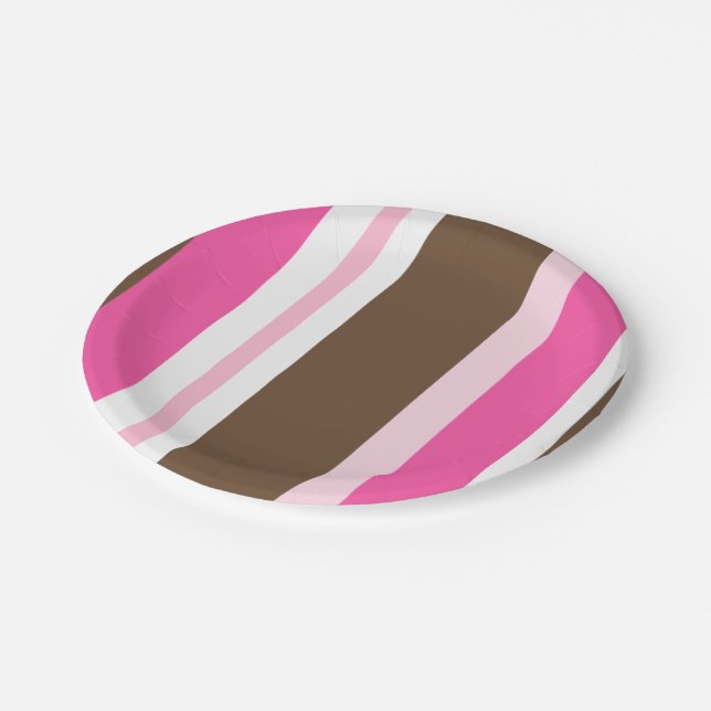 Paper Plates Brown & Pink Stripe Pappteller (Schrägansicht)