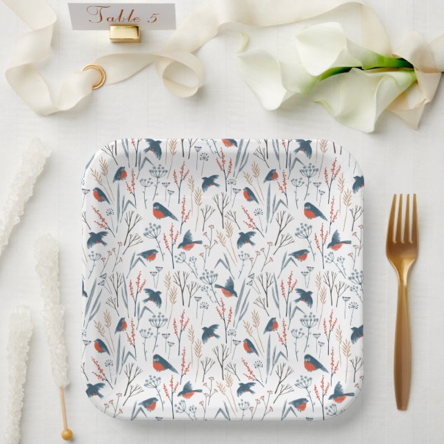 Paper Plates - Christmas Winter Bird Pattern Pappteller (Hochzeit)