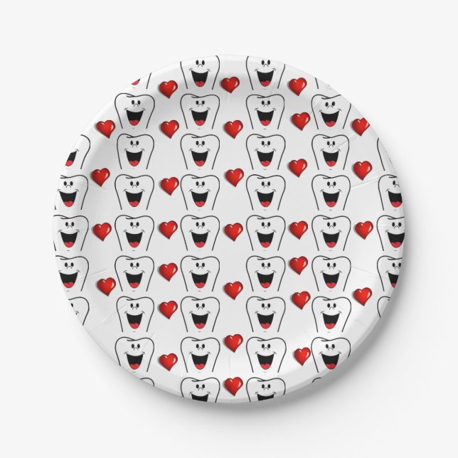Paper Plates Dentist Teeth Red Hearts  Pappteller (Vorderseite)