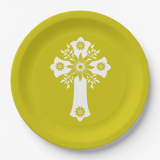 Paper Plates Floral Cross Yellow Pappteller (Vorderseite)