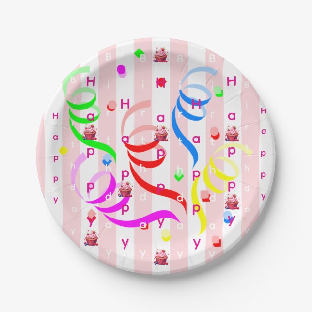 Paper Plates, Pink & White Stripe Birthday Pappteller (Vorderseite)