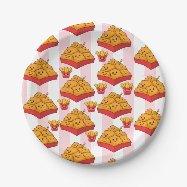 Paper Plates, Pink & White Stripe Chicken Nuggets  Pappteller (Vorderseite)