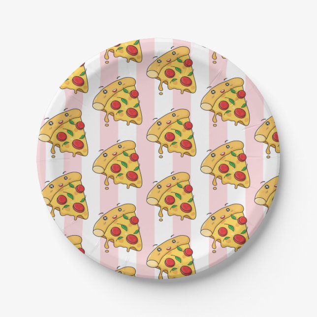Paper Plates, Pink & White Stripe Pizza Cheese Pappteller (Vorderseite)