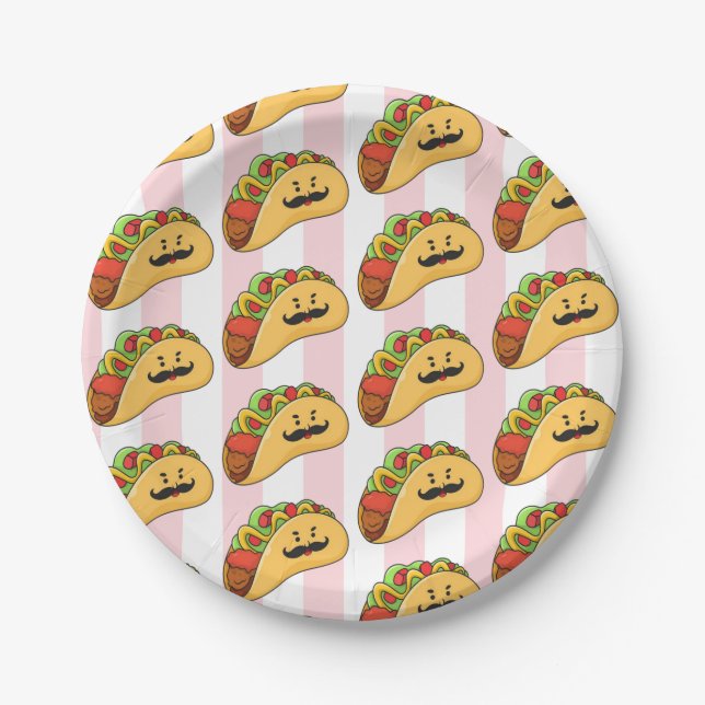 Paper Plates, Pink & White Stripe Tacos Pappteller (Vorderseite)