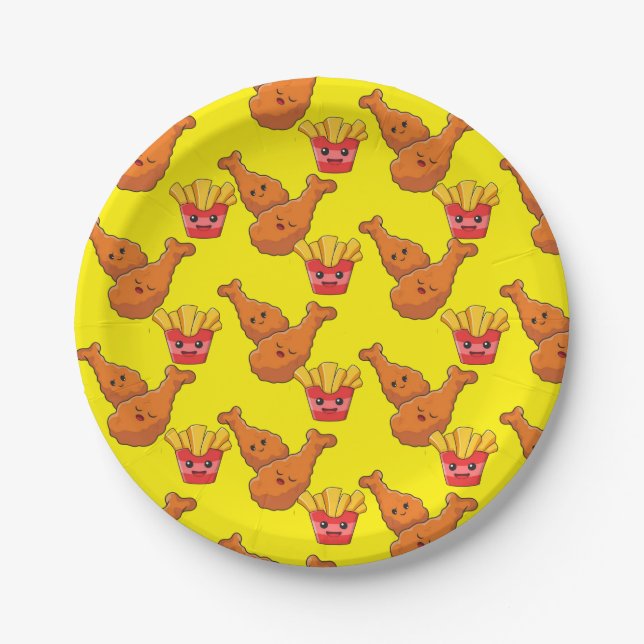Paper Plates, Yellow French Fries Chicken Pappteller (Vorderseite)