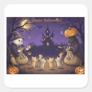 Paper&Pukku frohes Halloween! Quadratischer Aufkleber