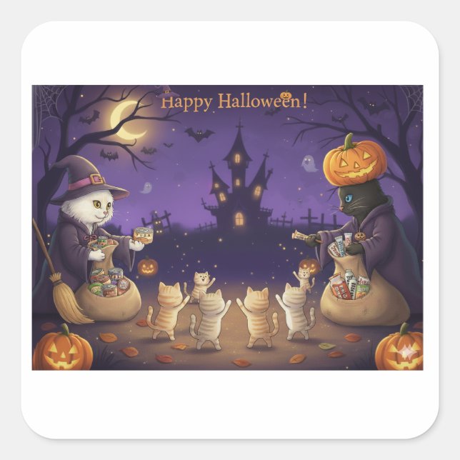 Paper&Pukku happy halloween! Quadratischer Aufkleber (Vorderseite)