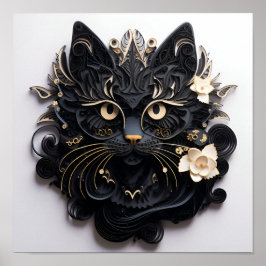 Paper Quilling Halloween Black Cat Art Print Poster
