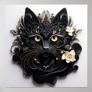 Paper Quilling Halloween Black Cat Art Print Poster