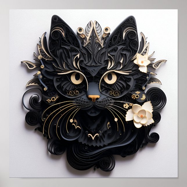 Paper Quilling Halloween Black Cat Art Print Poster (Vorne)
