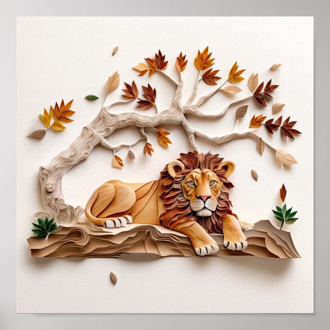 Paper Quilling Lion Poster, Kids Room, Nursery.  Poster (Vorne)