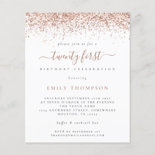 PAPER Rose Glitter Girly Einladung zum 21. Geburt Flyer