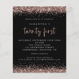 PAPER Rose Gold Glitter Black 21st Party Flyer