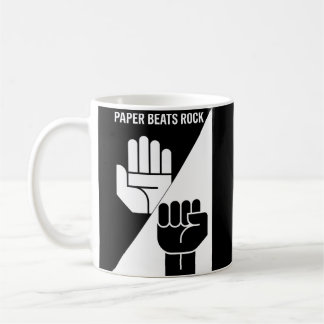 Paper schlägt Stein – Minimalistische Schwarz-Weiß Kaffeetasse