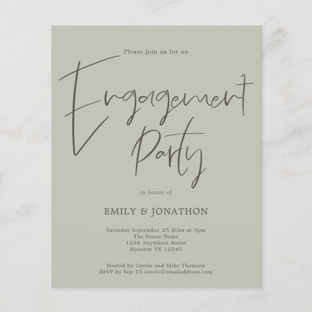 PAPER Script Engagement Party Sage Green Einladung Flyer (Vorne)