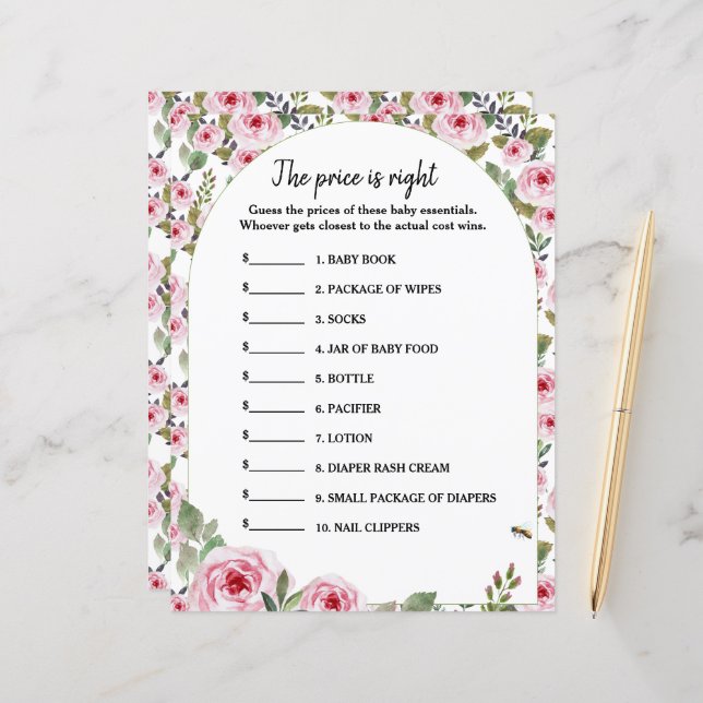 Paper Sheet game Der Preis ist richtig (Vorderseite/Rückseite Beispiel)