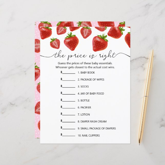 Paper Sheet game "the price is right" (Vorderseite/Rückseite Beispiel)