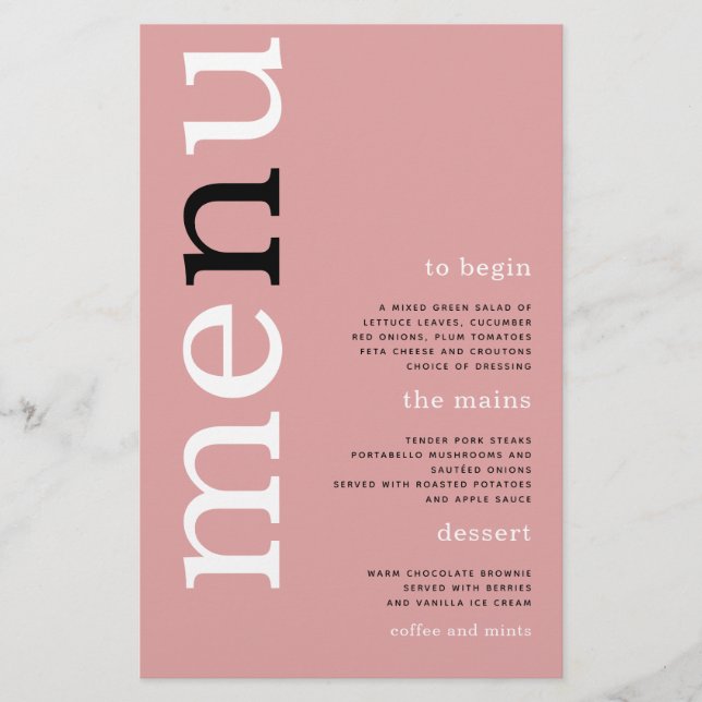 PAPER Simple Dusty Rose Typografy Wedding Menu Flyer (Vorne)