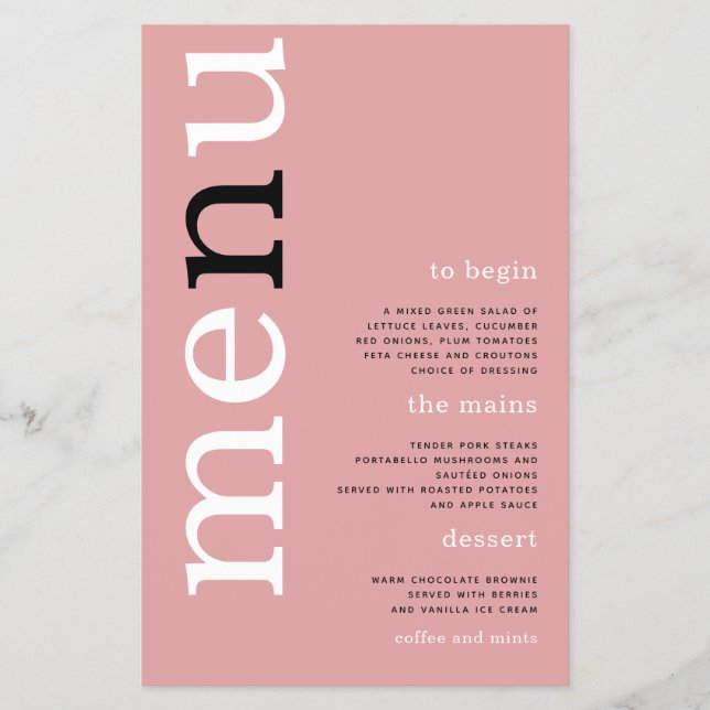 PAPER Simple Dusty Rose Typografy Wedding Menu Flyer (Vorne)
