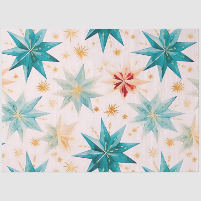 Paper Snowflakes Stars Blue Pink Gold Weihnachten Seidenpapier (Vorderseite)