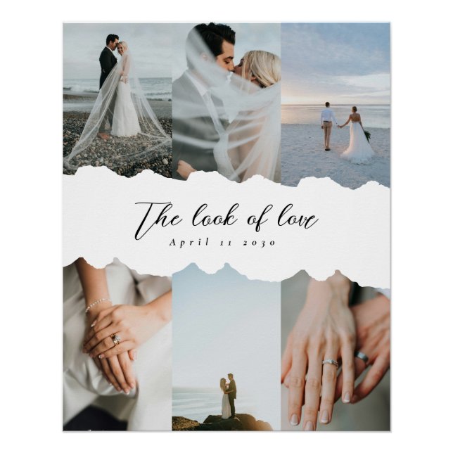 Paper Style Wedding Customizable Photo Collage Poster (Vorderseite)