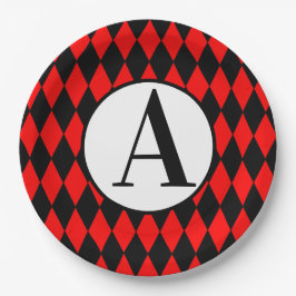 Paper Teller 9" BLACK & RED HARLEQUIN MONOGRAMM
