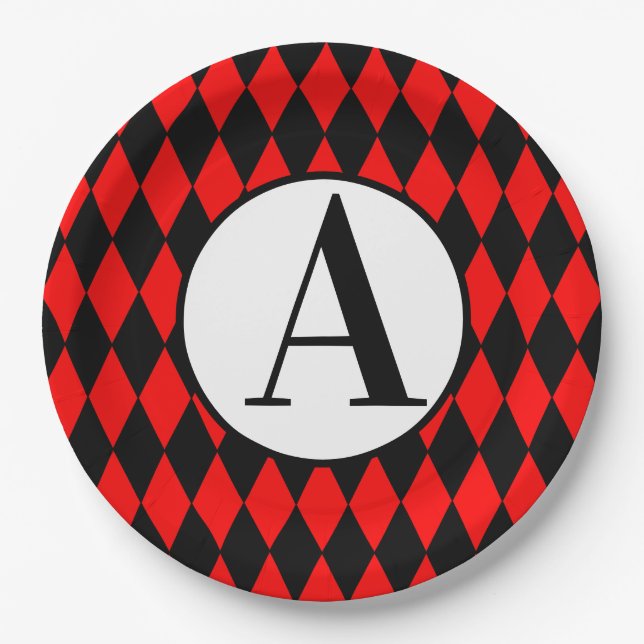 Paper Teller 9" BLACK & RED HARLEQUIN MONOGRAMM (Vorderseite)
