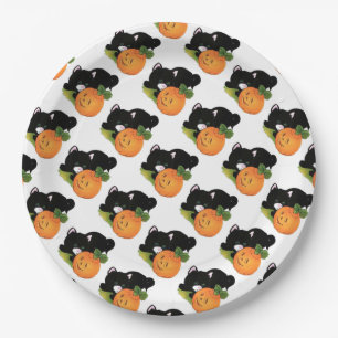 Paper Tellers 9"/Black Cat und Pumpkin Pappteller