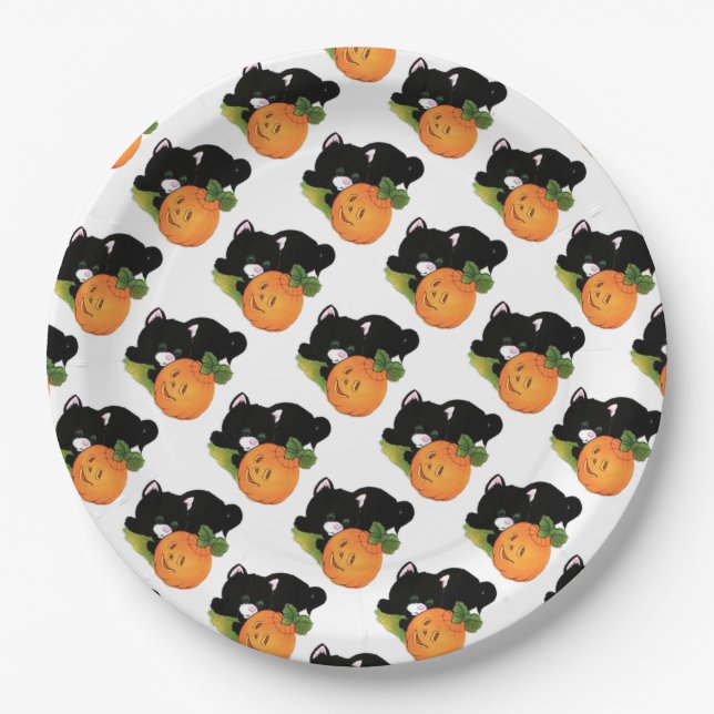 Paper Tellers 9"/Black Cat und Pumpkin Pappteller (Vorderseite)