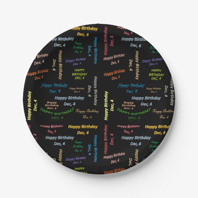 Paper Tellers Dezember, 4 Geburtstag Pappteller (Vorderseite)