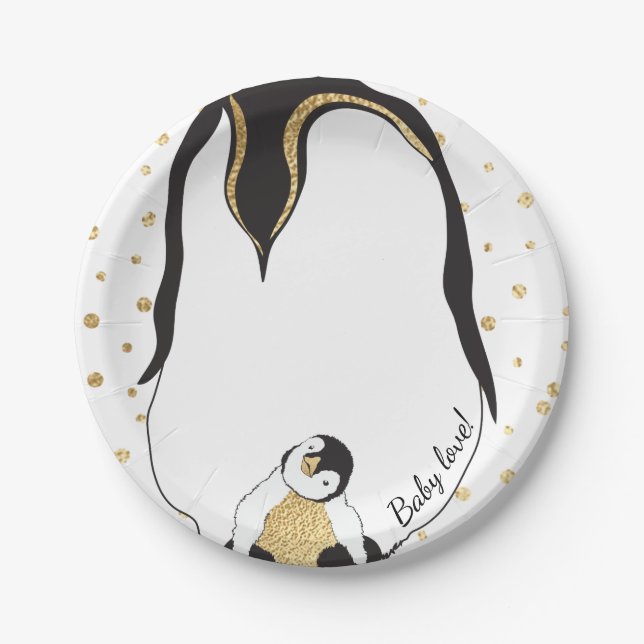 Paper Tellers "Gold Baby & Mommy Pinguins" Pappteller (Vorderseite)