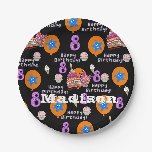 Paper Tellers, Happy 8. Geburtstag #8 Balloons Pappteller (Vorderseite)