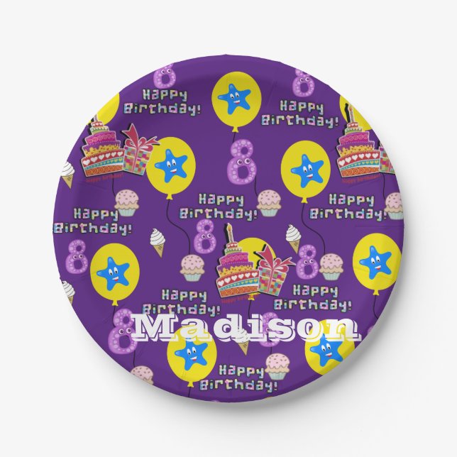 Paper Tellers, Happy 8. Geburtstag #8 Balloons Pappteller (Vorderseite)