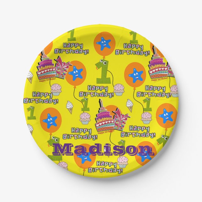 Paper Tellers, Happy First Birthday #1 Balloons Pappteller (Vorderseite)