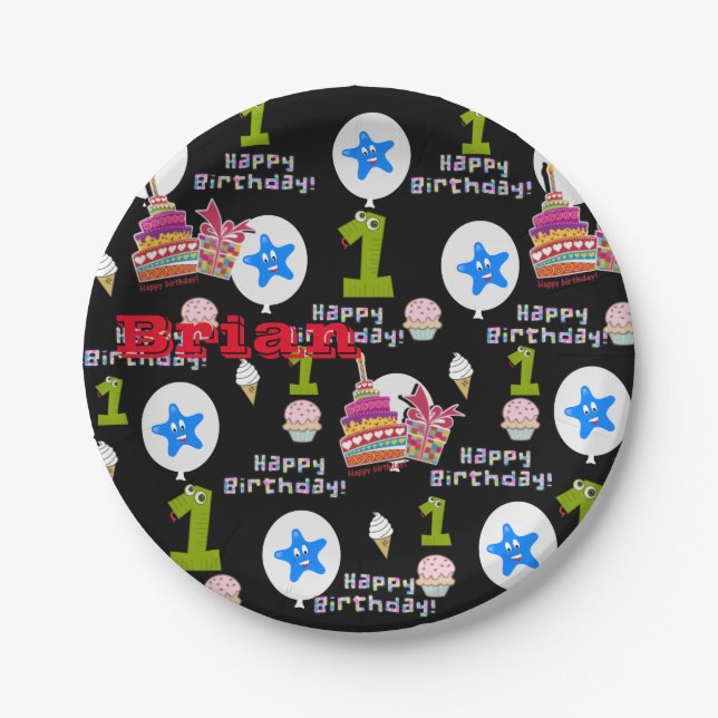 Paper Tellers, Happy First Birthday #1 Balloons Pappteller (Vorderseite)