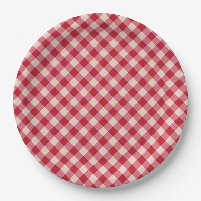 Paper Tellers - Red Gingham Pattern Pappteller (Vorderseite)