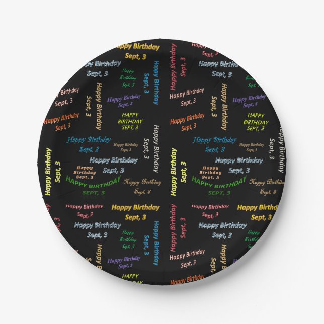 Paper Tellers September, 3. Geburtstag Pappteller (Vorderseite)