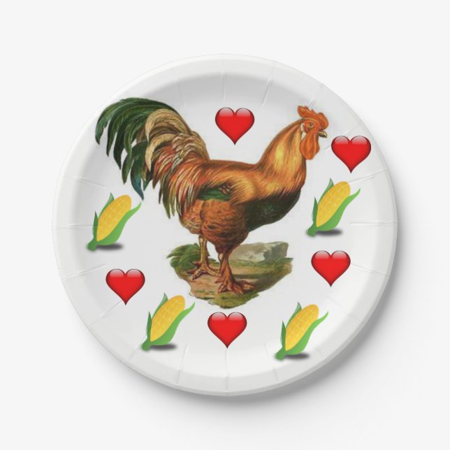 Paper Tellers Valentine's Day Rooster Vintag Pappteller (Vorderseite)