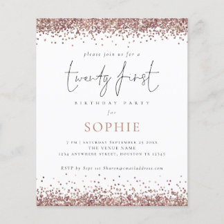 PAPER Trendy Rose Gold Glitzer 21. Party Einladung Flyer